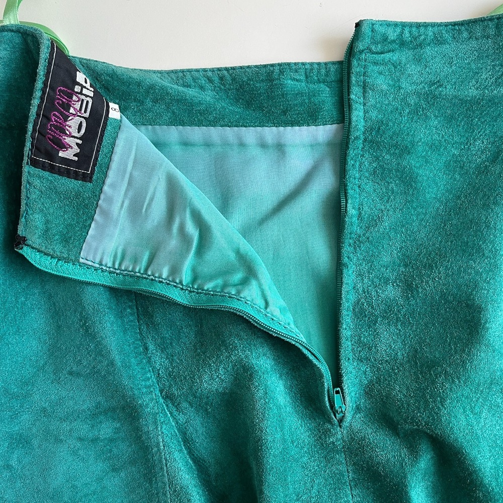 Giorgio Mobiani Vintage Emerald Green Suede Leather Pencil Skirt Woven Detail 8 - Picture 7 of 11